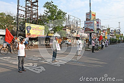 Protest rallies by several leftist organizations demanding that the government play a proper role in preventing the Coronavirus Editorial Stock Photo