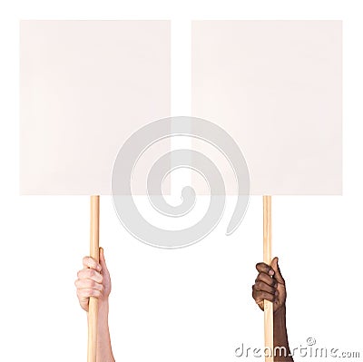 Protest signs in hands Stock Photo