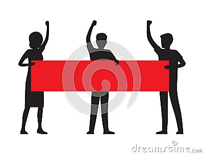 Two Man Hold Red Streamer with Big Sign Protest Vector Illustration