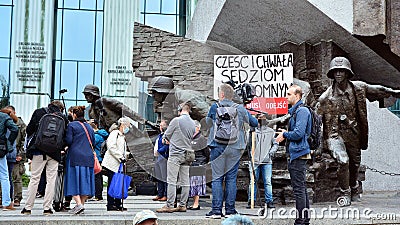Protest of supporters of Judge Igor Tuleya at the entrance to the Supreme Court. Tuleya is known for criticizing the right-wing go Editorial Stock Photo