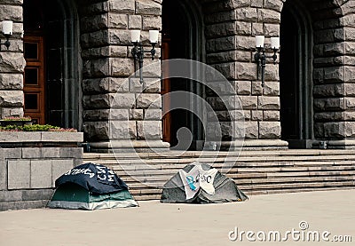 Protestants are living in tents Editorial Stock Photo
