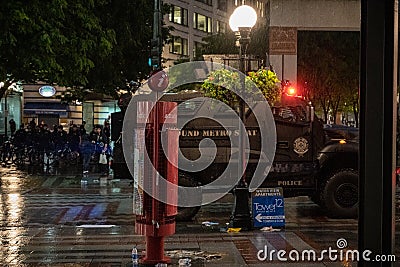 Puget Sound Metro Swat vehicle parked at Westlake in Seattle on May 30, 2020 Editorial Stock Photo