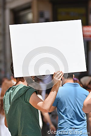 Protester Holding A White Blank Sign Stock Photo