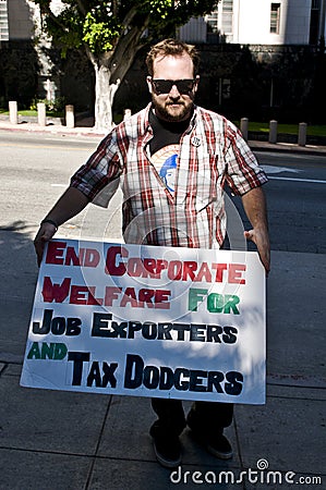 Protester Holds Up Sign at Occupy L.A. Editorial Stock Photo