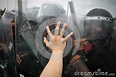 Protester and Police Stock Photo