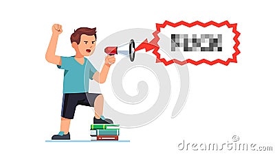 Protester shaking fist shouting trough hailer Vector Illustration