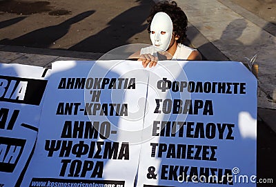 Protester in White Mask Editorial Stock Photo