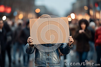 Protesters board with mock up, capturing attention and conveying potent message visually Stock Photo