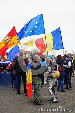 Protesters in Bucharest, Romania Editorial Stock Photo