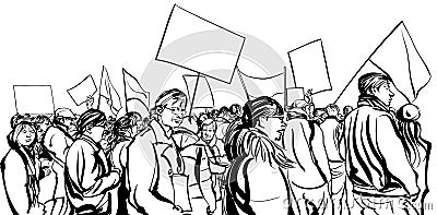 Protesters crowd walking in a demonstration Vector Illustration