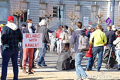 Protesters demanding the release of Alexei Navalny Editorial Stock Photo