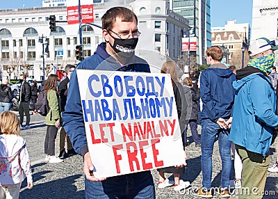 Protesters demanding the release of Alexei Navalny Editorial Stock Photo