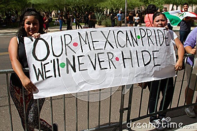 Protesters at Donald Trump's first Presidential campaign rally in Phoenix Editorial Stock Photo