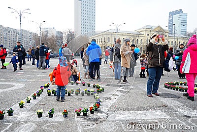 Protesters with flowers in Bucharest, Romania Editorial Stock Photo