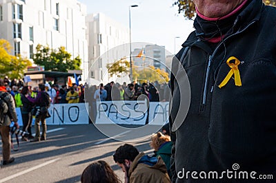 Barcelona, Spain - 21 decemer 2018: young catalan independists, called Cdr, clash with police during a cabinet meeting in Llotja Editorial Stock Photo