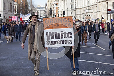 Protesters marching in the London No Muslim Ban demonstration Editorial Stock Photo