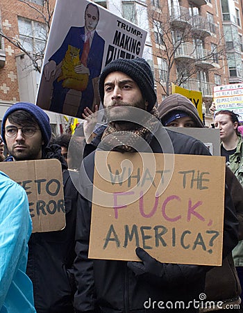 Protesters Outside of Donald Trump`s Inauguration 2017 Editorial Stock Photo