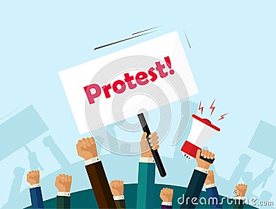 Protesters people crowd holding revolution or political placards with protest text vector illustration, flat cartoon Vector Illustration