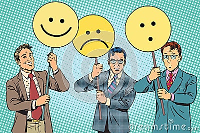 Protesters with placards Emoji joy sadness surprise Vector Illustration