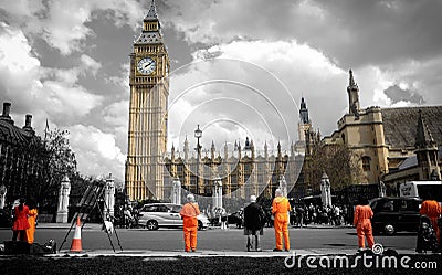 Protesting before Big Ben Editorial Stock Photo