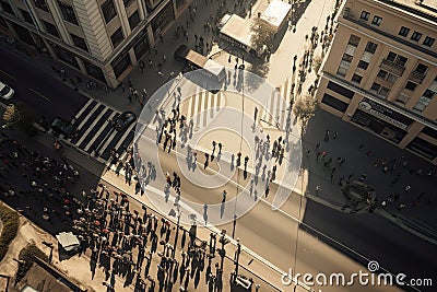 Protesting crowd at city street. Protesting people marching at city, aerial view. Social problems in society, struggle Stock Photo