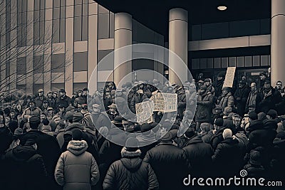 protesting crowd outside government building, demanding change Stock Photo