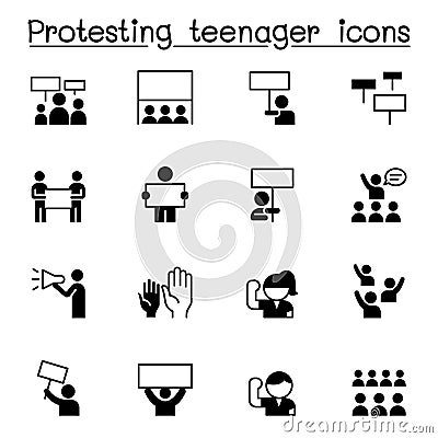 Protesting Teenager icon set vector illustration graphic design Cartoon Illustration