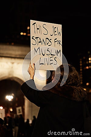 Protesting Trump`s Muslim Immigration Ban Editorial Stock Photo