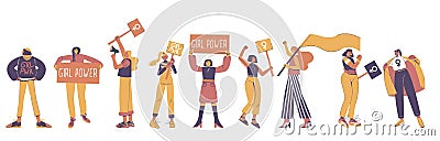 Protesting young women, vector flat isolated illustration Vector Illustration