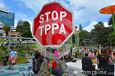 Protestors in Rally against TPPA trade agreement Editorial Stock Photo