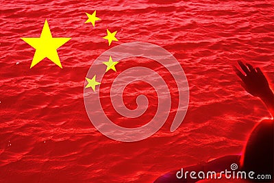 Protests China flag. Chinese real estate and debt crisis. Zero covid and lockdown protest in China. Revolution Stock Photo