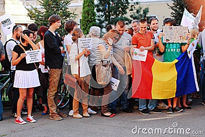 Protests in Oradea city against cyanide gold digging in Rosia Montana in Romania Editorial Stock Photo