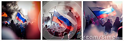 Protests in Russia. People fighting with flags at demonstration. AI generative Stock Photo