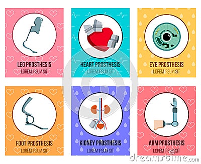 Prothesis Implants Flat Cards Vector Illustration