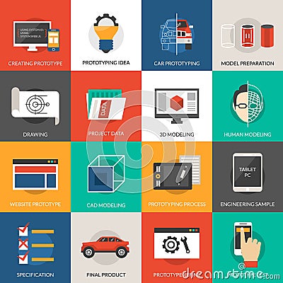 Prototyping And Modeling Icons Set Vector Illustration