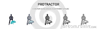 Protractor icon in filled, thin line, outline and stroke style. Vector illustration of two colored and black protractor vector Vector Illustration