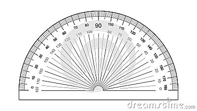 Protractor ruler isolated on the white background. Measuring tool Grid for for measuring degrees. Vector Illustration