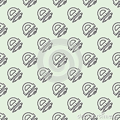 Protractor ruler and pen line seamless pattern, architect studio theme. Vector graphics. Ruler tool with pen sign with Vector Illustration