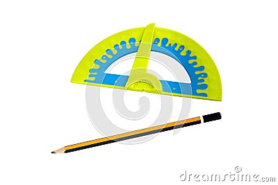 Protractor. School protractor with ruler Stock Photo