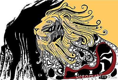 Proud angry lion. Aztec lion. Decorative lion. Vector Illustration