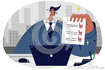 Proud businessman show tasks finished Vector Illustration