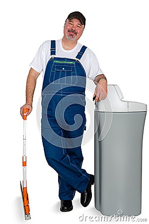 Proud confident water softener installer Stock Photo