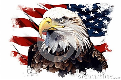 Proud Eagle with USA Flag Stripes AI Generated Cartoon Illustration