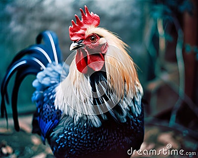 Proud French Rooster in Blue, White, and Red Stock Photo