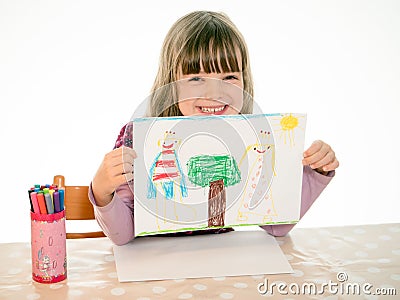 Proud girl shows his picture Stock Photo