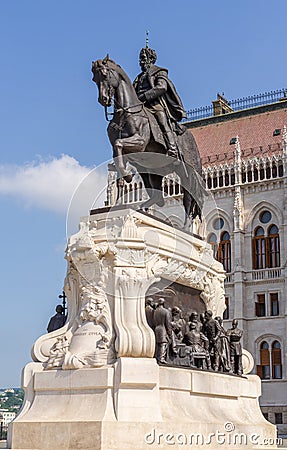 Proud Hungary King in front of Budapest Parliament Editorial Stock Photo