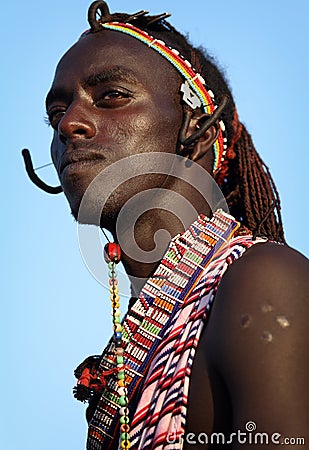 Proud Maasai warrior in Loitoktok, Kenya. Editorial Stock Photo