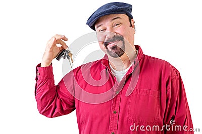 Proud privileged man holding a bunch of car keys Stock Photo