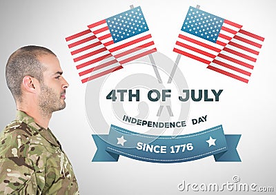 Proud soldier with 4th of July design Stock Photo