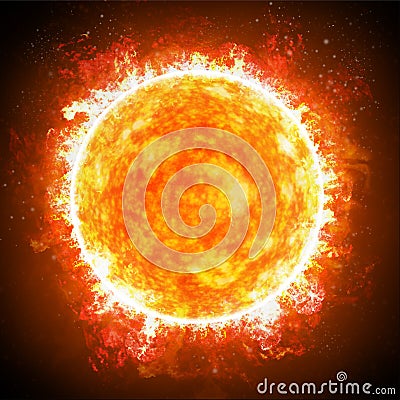 Solar flares is a sudden flash of increased brightness on the Sun. Sun and stars close up. Stock Photo